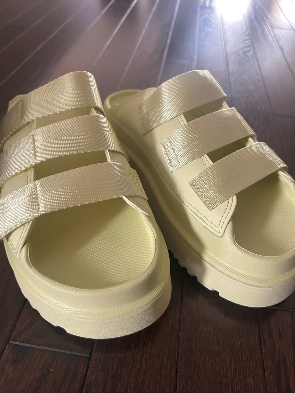 UGG Triple-Strap Slide Sandals in Pale Yellow
